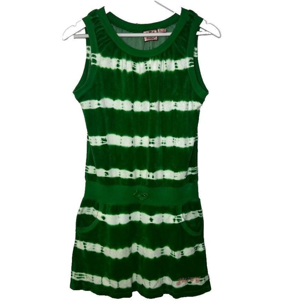 Juicy Couture Girls 14 Dress Vtg Y2K Green Tie Dye Terry Cloth Cover Up Logo Y2K